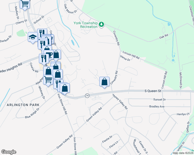 map of restaurants, bars, coffee shops, grocery stores, and more near 237 Ark Drive in Dallastown