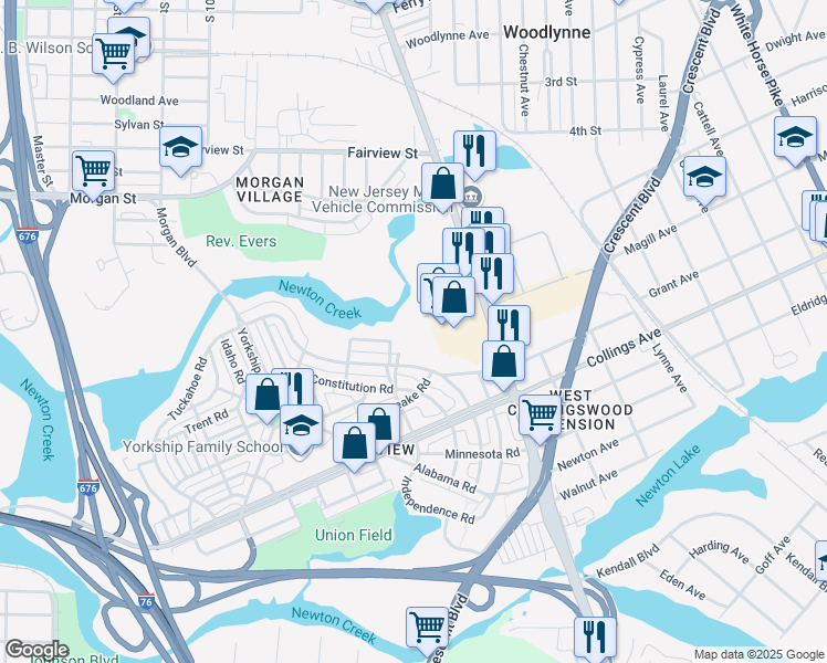map of restaurants, bars, coffee shops, grocery stores, and more near 2880 Hull Road in Camden