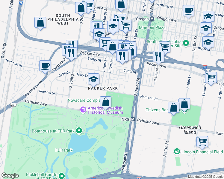 map of restaurants, bars, coffee shops, grocery stores, and more near 3240 South Smedley Street in Philadelphia