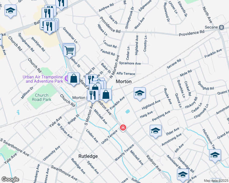 map of restaurants, bars, coffee shops, grocery stores, and more near 50 Silver Lake Terrace in Morton