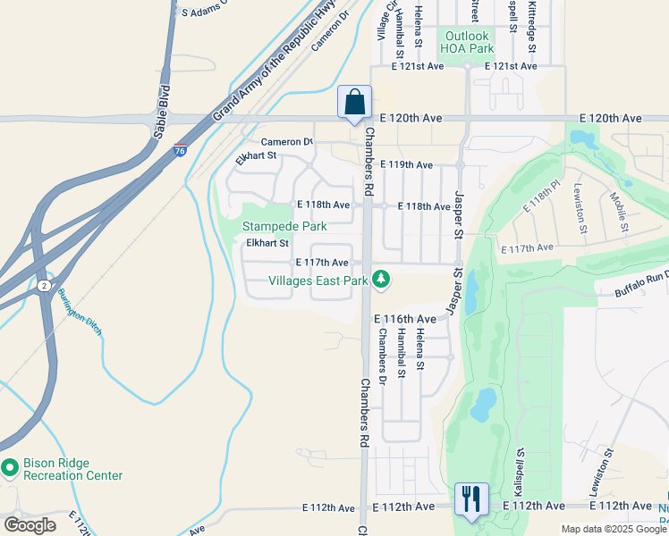 map of restaurants, bars, coffee shops, grocery stores, and more near 15131 East 117th Avenue in Brighton