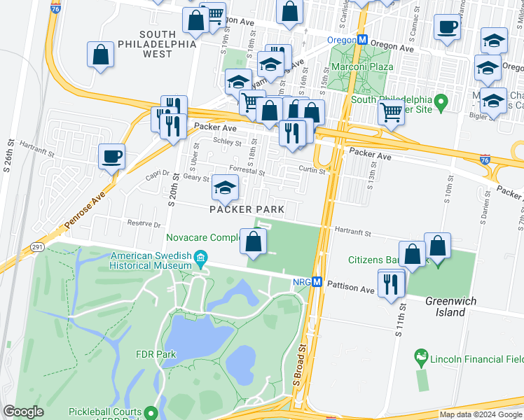 map of restaurants, bars, coffee shops, grocery stores, and more near 3239 South 17th Street in Philadelphia