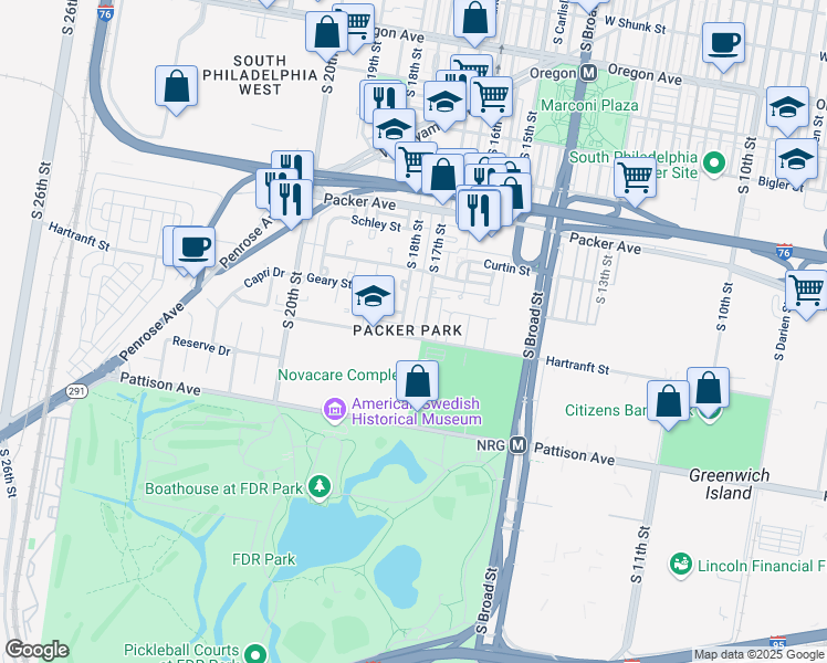 map of restaurants, bars, coffee shops, grocery stores, and more near in Philadelphia