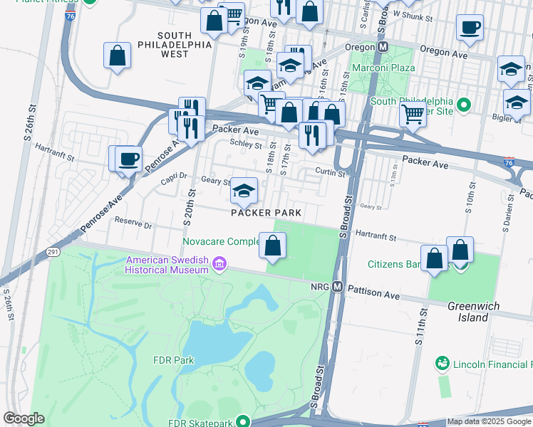 map of restaurants, bars, coffee shops, grocery stores, and more near in Philadelphia