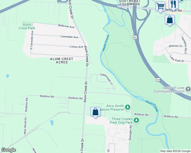 map of restaurants, bars, coffee shops, grocery stores, and more near 2941 Zareba Drive in Columbus