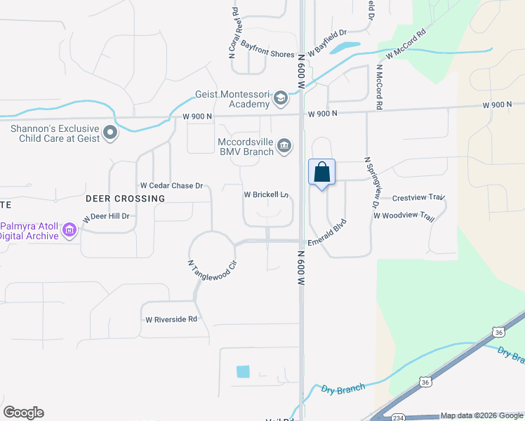 map of restaurants, bars, coffee shops, grocery stores, and more near 8706 North Conti Court in McCordsville