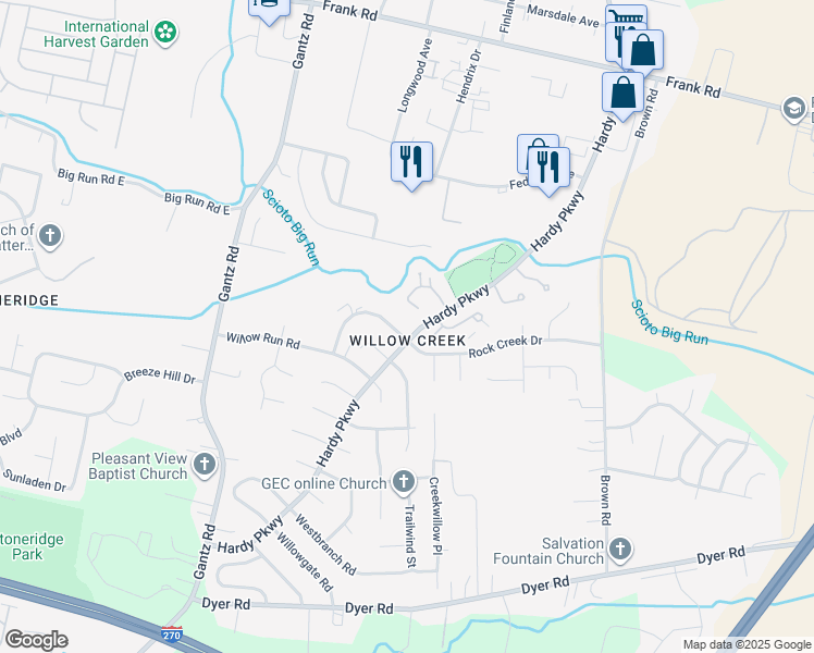 map of restaurants, bars, coffee shops, grocery stores, and more near 2355 Hardy Parkway Street in Grove City