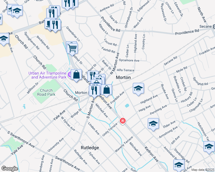 map of restaurants, bars, coffee shops, grocery stores, and more near 101 North Morton Avenue in Morton