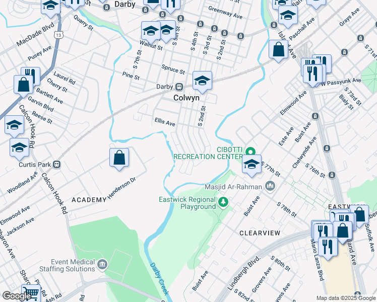 map of restaurants, bars, coffee shops, grocery stores, and more near 563 South 4th Street in Darby