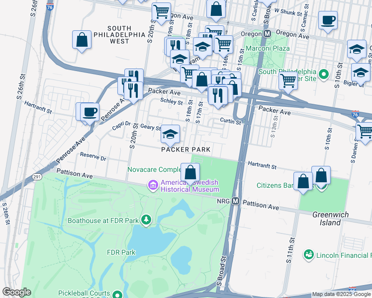 map of restaurants, bars, coffee shops, grocery stores, and more near 1715 Hartranft Street in Philadelphia