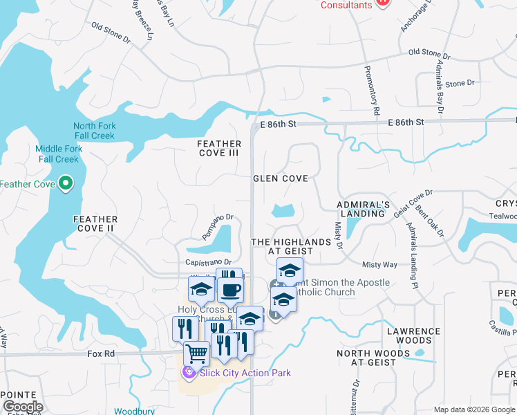 map of restaurants, bars, coffee shops, grocery stores, and more near 8374 Brittany Court North in Indianapolis
