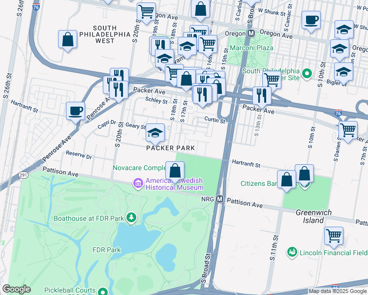 map of restaurants, bars, coffee shops, grocery stores, and more near 3235R South 17th Street in Philadelphia
