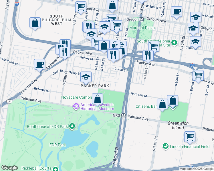map of restaurants, bars, coffee shops, grocery stores, and more near 3233 South Smedley Street in Philadelphia
