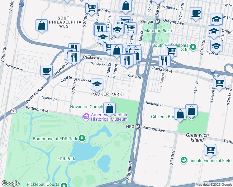map of restaurants, bars, coffee shops, grocery stores, and more near 3234 South Smedley Street in Philadelphia