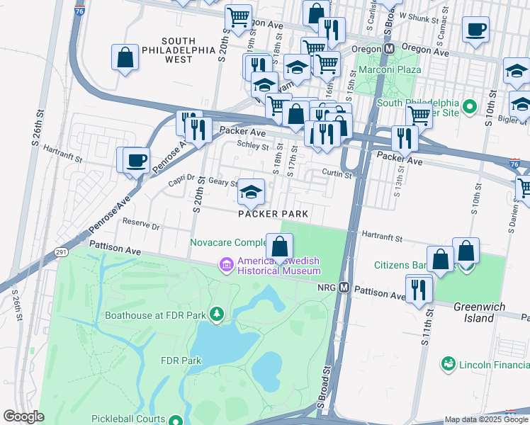 map of restaurants, bars, coffee shops, grocery stores, and more near in Philadelphia