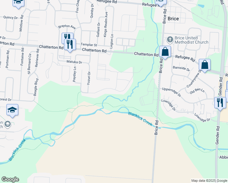 map of restaurants, bars, coffee shops, grocery stores, and more near 5823 Mouzon Drive in Columbus