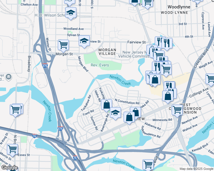 map of restaurants, bars, coffee shops, grocery stores, and more near 2750 North Constitution Road in Camden