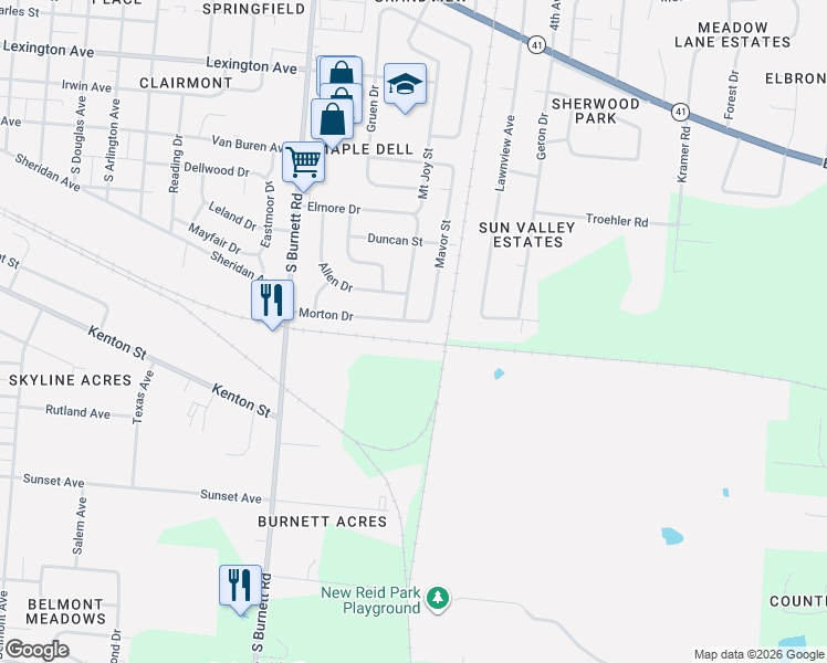 map of restaurants, bars, coffee shops, grocery stores, and more near 2815 Morton Drive in Springfield