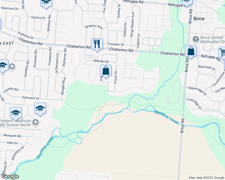 map of restaurants, bars, coffee shops, grocery stores, and more near 3393 Yozuri Dr in Columbus