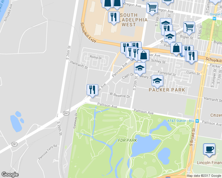 map of restaurants, bars, coffee shops, grocery stores, and more near 3413 Trevi Court in Philadelphia