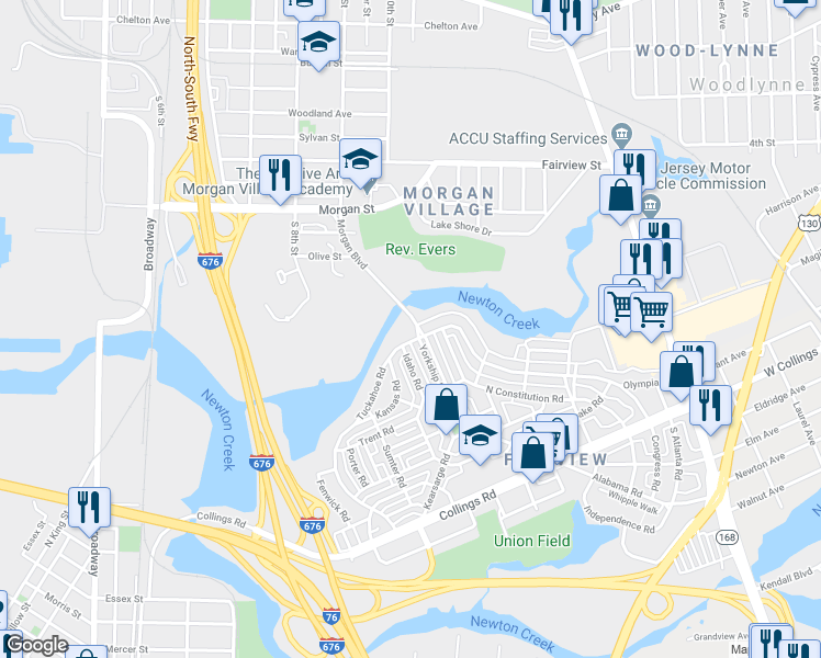 map of restaurants, bars, coffee shops, grocery stores, and more near 2755 Tuckahoe Road in Camden