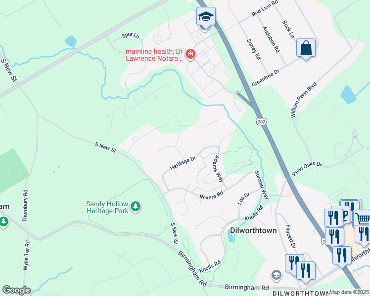 map of restaurants, bars, coffee shops, grocery stores, and more near 675 Paine Drive in West Chester
