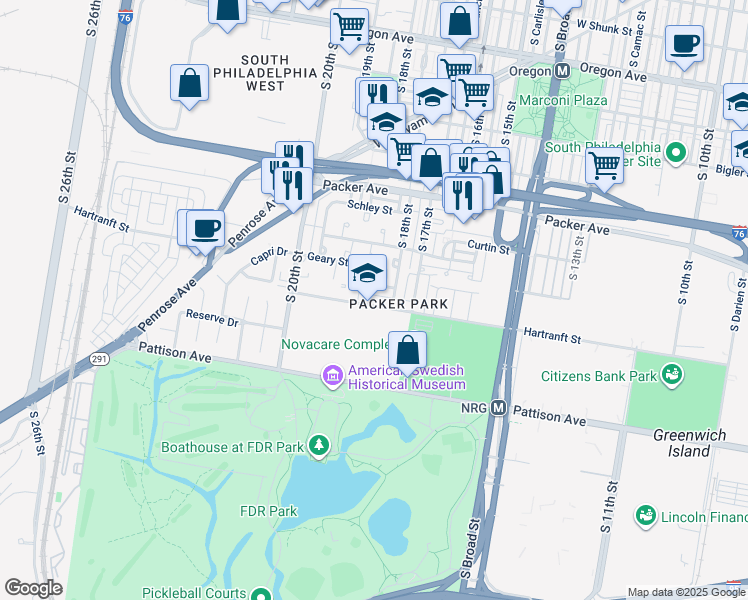 map of restaurants, bars, coffee shops, grocery stores, and more near 1821 Hartranft Street in Philadelphia