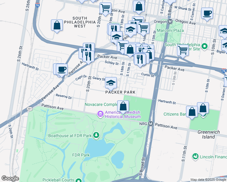 map of restaurants, bars, coffee shops, grocery stores, and more near 1819 Hartranft Street in Philadelphia