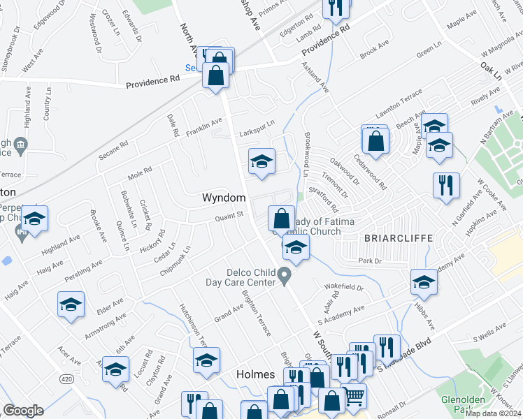 map of restaurants, bars, coffee shops, grocery stores, and more near 804 South Avenue in Delaware County