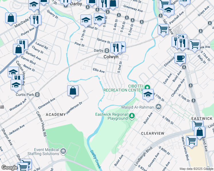 map of restaurants, bars, coffee shops, grocery stores, and more near 554 South 4th Street in Darby