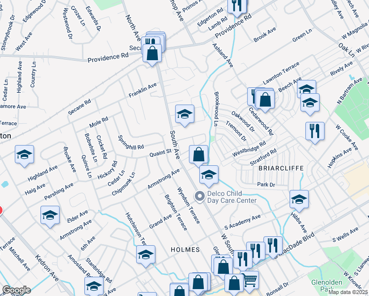 map of restaurants, bars, coffee shops, grocery stores, and more near 804 South Avenue in Delaware County