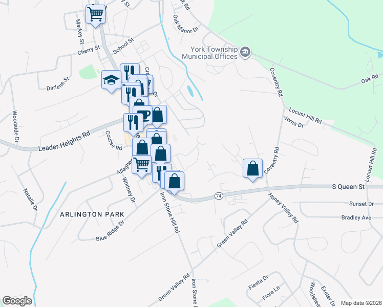 map of restaurants, bars, coffee shops, grocery stores, and more near 229-235 Craigdan Drive in Dallastown