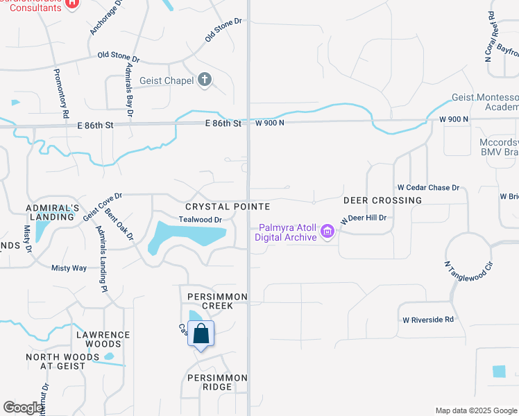 map of restaurants, bars, coffee shops, grocery stores, and more near 8733 Carroll Road 700 West in Indianapolis