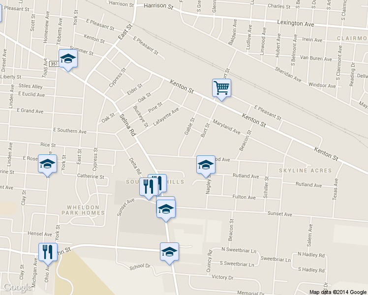 map of restaurants, bars, coffee shops, grocery stores, and more near 1214 Gable Street in Springfield