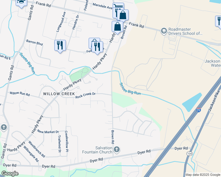 map of restaurants, bars, coffee shops, grocery stores, and more near 2369 Brown Road in Grove City