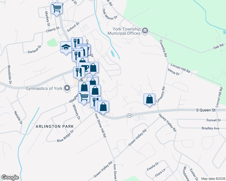 map of restaurants, bars, coffee shops, grocery stores, and more near 229-235 Craigdan Drive in Dallastown