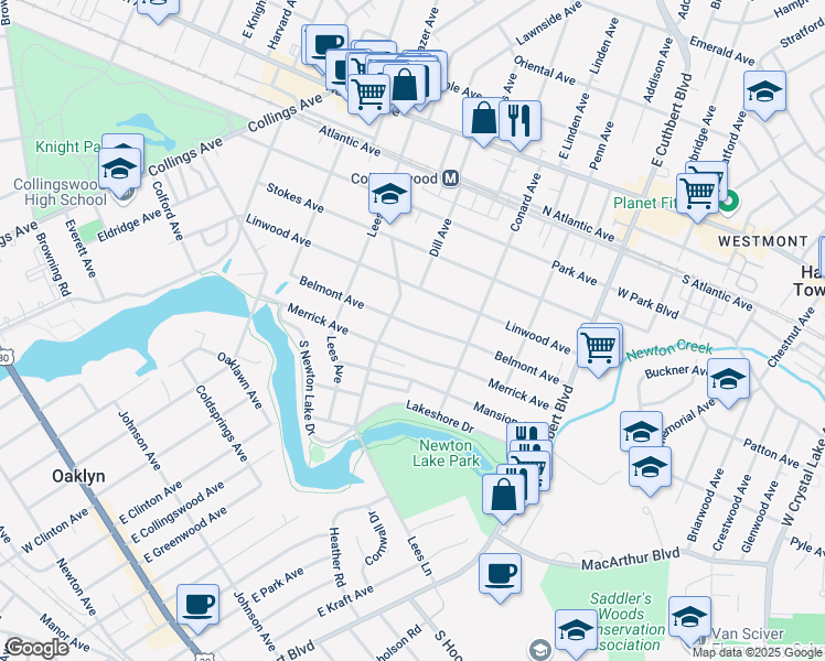 map of restaurants, bars, coffee shops, grocery stores, and more near 910 Belmont Avenue in Collingswood