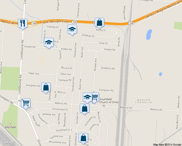 map of restaurants, bars, coffee shops, grocery stores, and more near 2465 Rhoads Avenue in Columbus