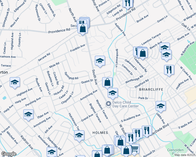 map of restaurants, bars, coffee shops, grocery stores, and more near 802 South Avenue in Delaware County