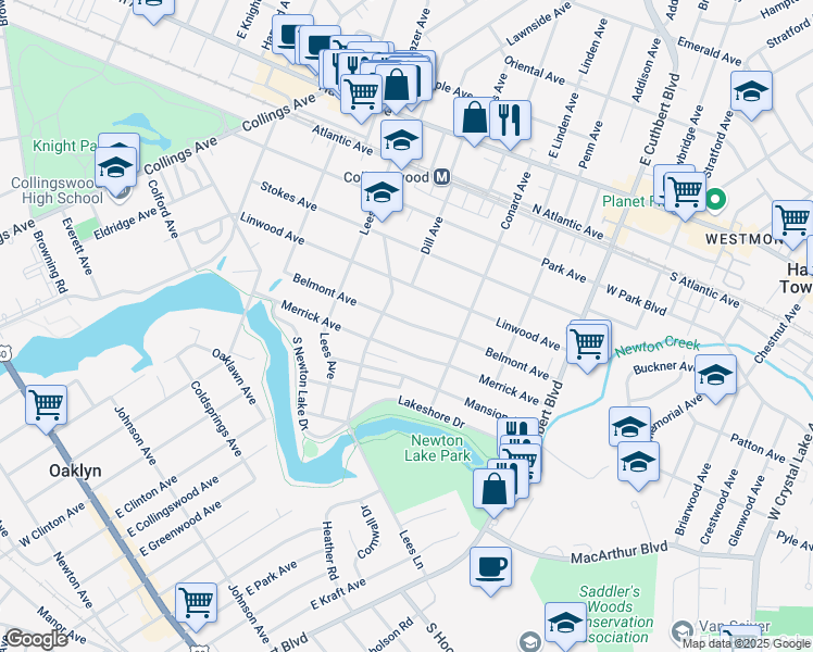map of restaurants, bars, coffee shops, grocery stores, and more near 910 Belmont Avenue in Collingswood