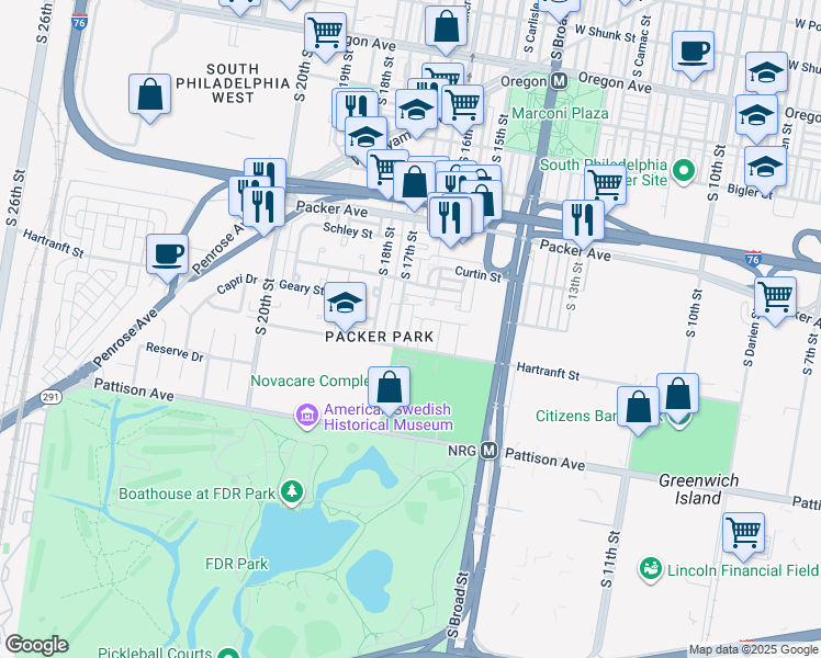 map of restaurants, bars, coffee shops, grocery stores, and more near 3227R South 17th Street in Philadelphia