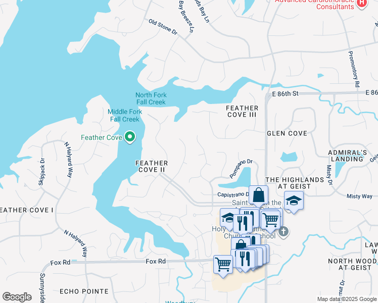 map of restaurants, bars, coffee shops, grocery stores, and more near 8365 Carefree Circle in Indianapolis
