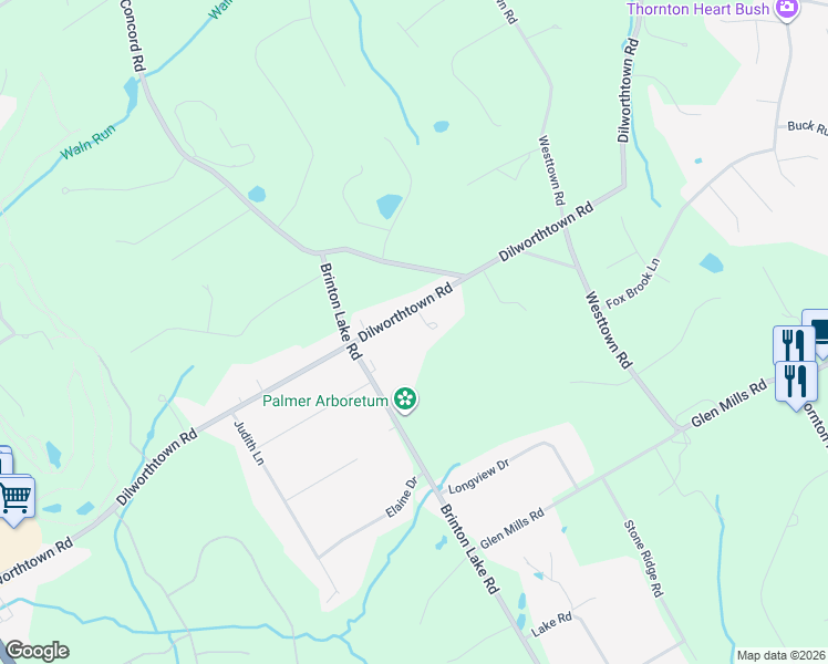 map of restaurants, bars, coffee shops, grocery stores, and more near 186 Dilworthtown Road in West Chester