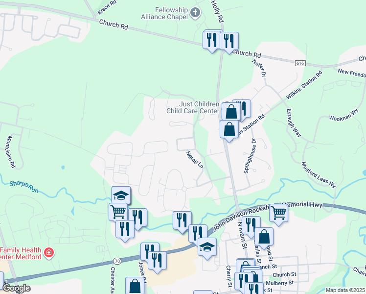 map of restaurants, bars, coffee shops, grocery stores, and more near 1 Summerhill Lane in Medford