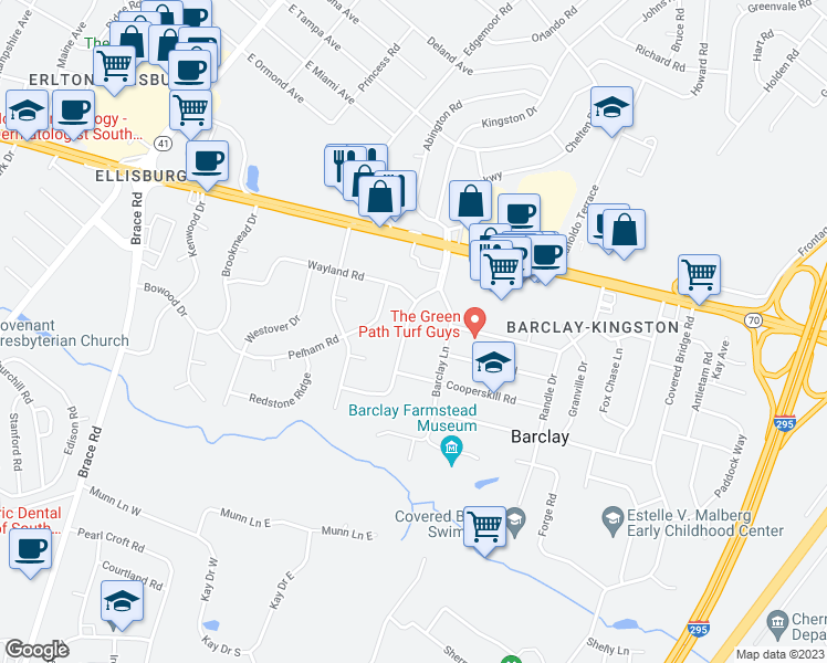 map of restaurants, bars, coffee shops, grocery stores, and more near 113 Sharrowvale Road in Cherry Hill