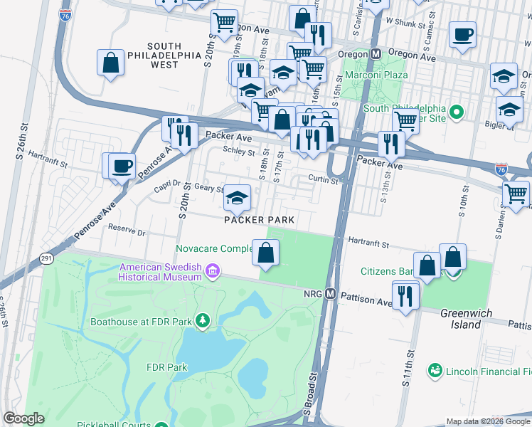 map of restaurants, bars, coffee shops, grocery stores, and more near in Philadelphia