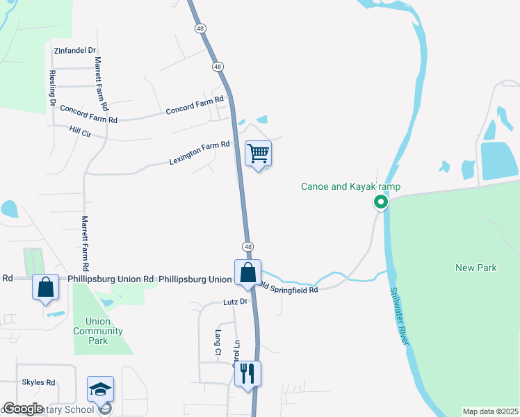 map of restaurants, bars, coffee shops, grocery stores, and more near 507 North Main Street in Union