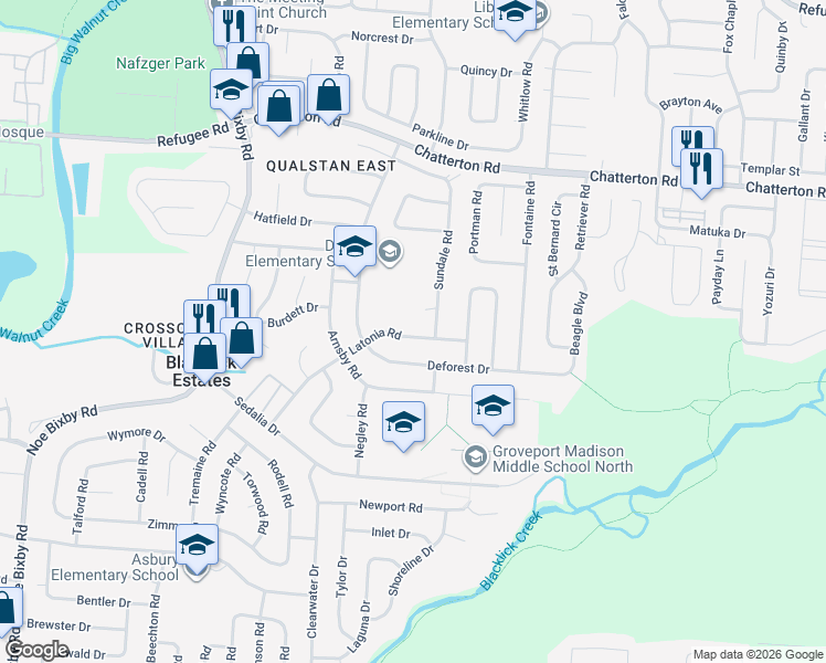 map of restaurants, bars, coffee shops, grocery stores, and more near 3237 Latonia Road in Columbus