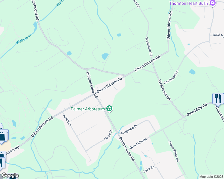 map of restaurants, bars, coffee shops, grocery stores, and more near 186 Dilworthtown Road in West Chester