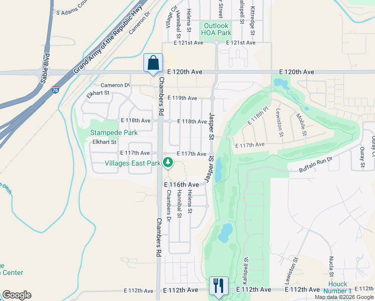 map of restaurants, bars, coffee shops, grocery stores, and more near 15483 East 117th Avenue in Commerce City